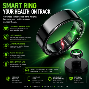 R11 Smart Ring with Display Screen and Touch Health Manager Wireless Charging Fitness Ring 5 ATM Waterproof for Android & iOS